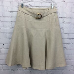 Willi Smith Skirt Women's Size 6 Beige 100% Linen w/Bamboo Accent Belt Lined Zip